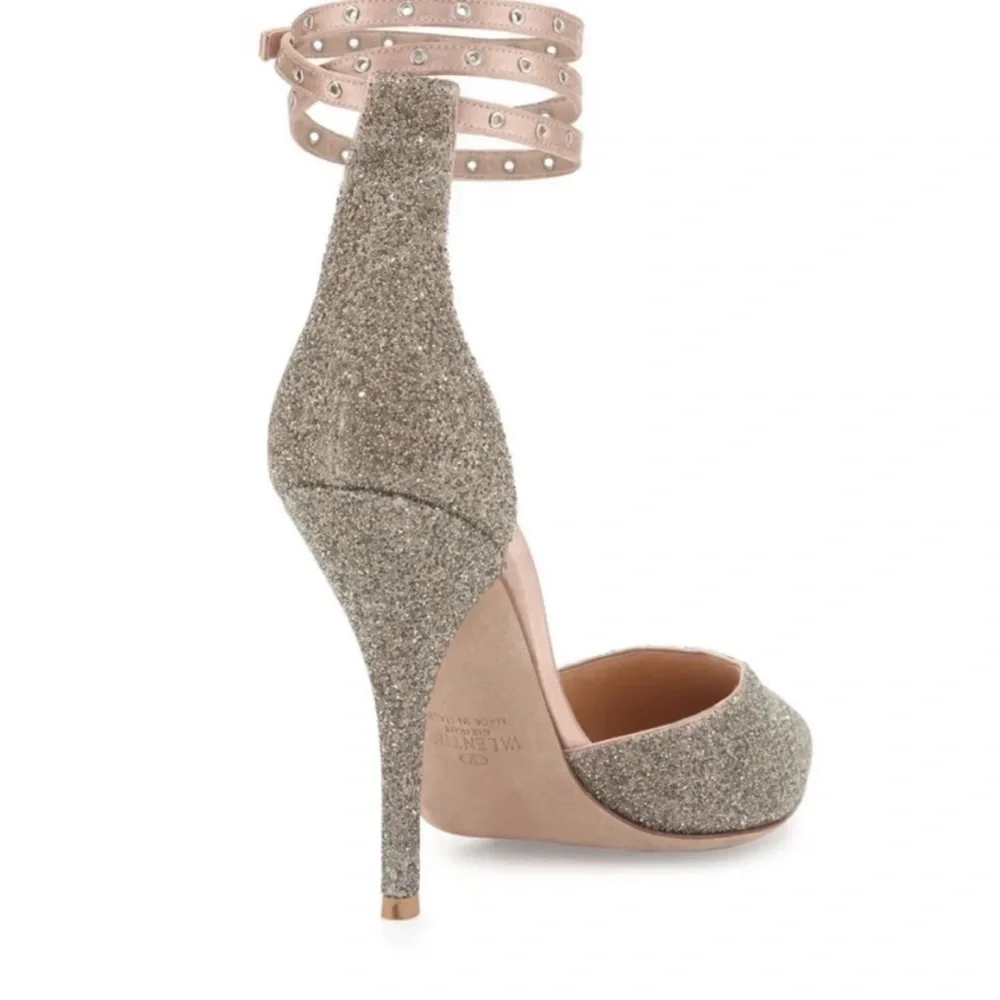 Valentino Glitter Ankle Wrap Heels